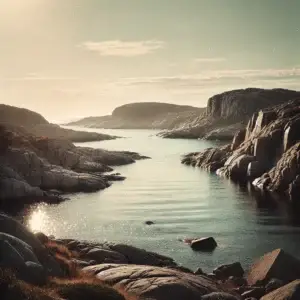a body of water with rocks and a body of water